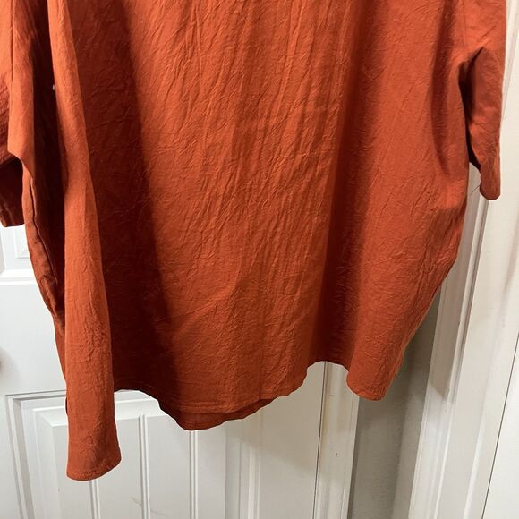 Womens Burnt Orange Short Sleeve Faux Button Lagenlook Oversized Top Size 3X/4X - Picture 9 of 10